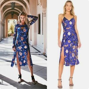 RESERVED - DIANE VON FURSTENBERG CANTON ELECTRIC BLUE FLORAL RUCHED MIDI DRESS